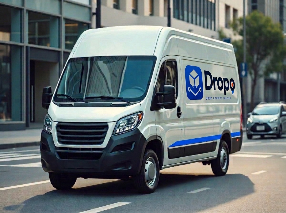 Dropo cargo van making a business delivery on a city street