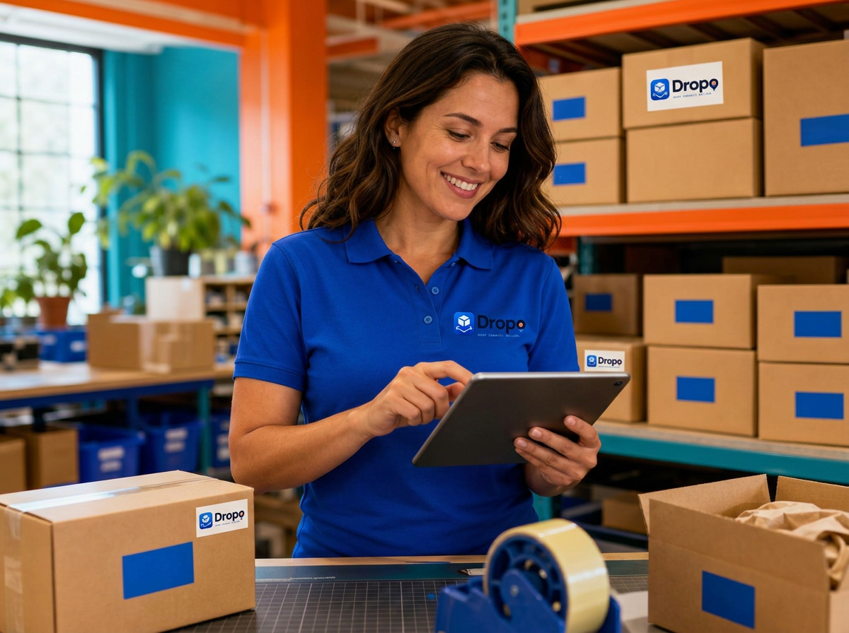 Warehouse operations manager in a Dropo polo scheduling a delivery on a tablet